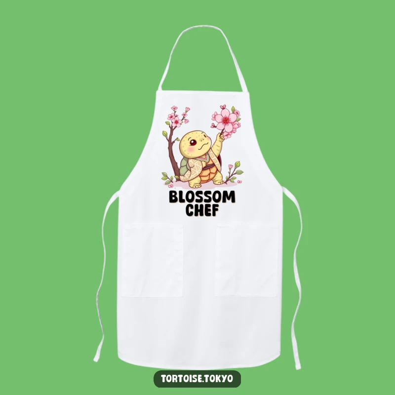 Funny Kawaii Tortoise Blossom Apron: Cook with Springtime, Humorous Style