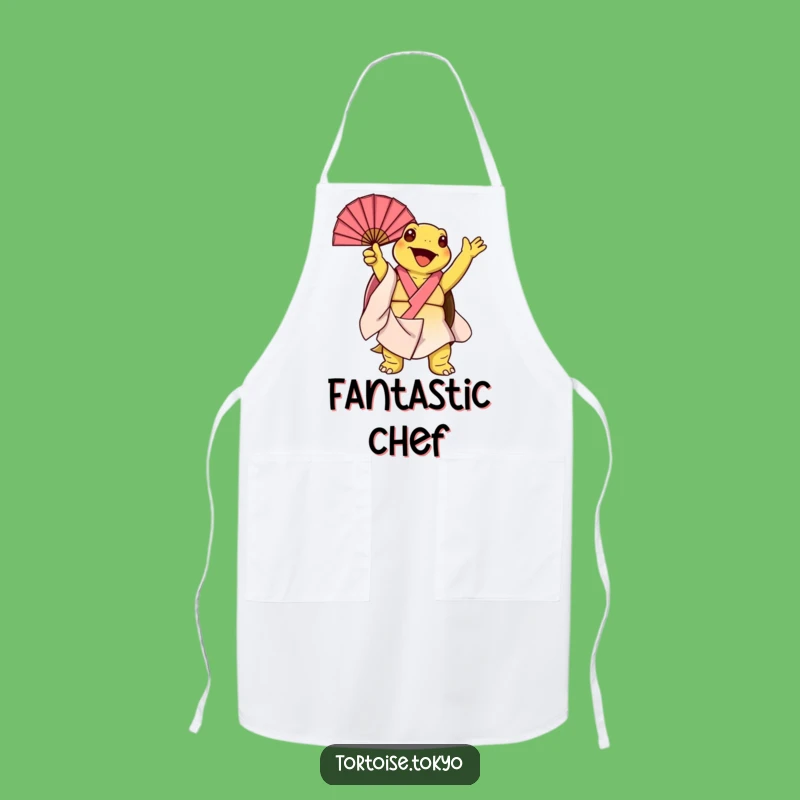 Funny Kawaii Tortoise Kimono Fan Apron: Cook with Joyful, Humorous Style