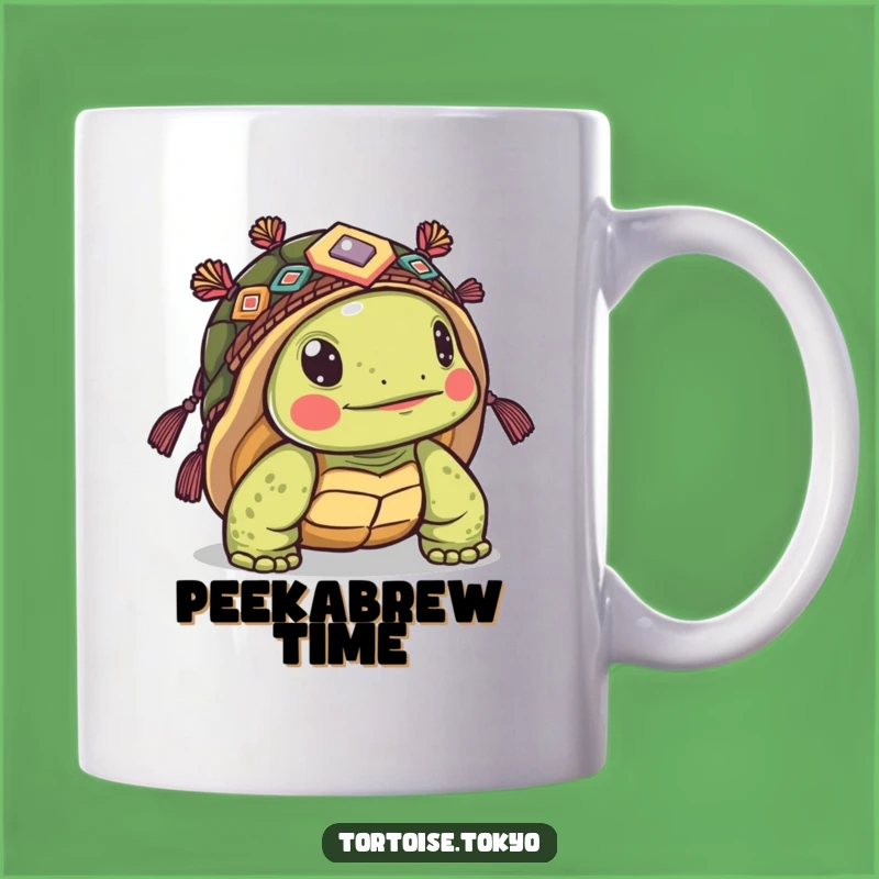Funny Kawaii Tortoise Headwear Mug: Curious Peek for a Humorous Gift