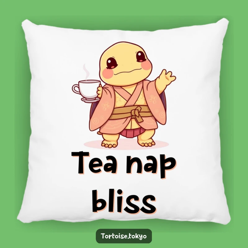 Funny Kawaii Tortoise Tea Set Pillow: Comfy and Playful Humorous Gift