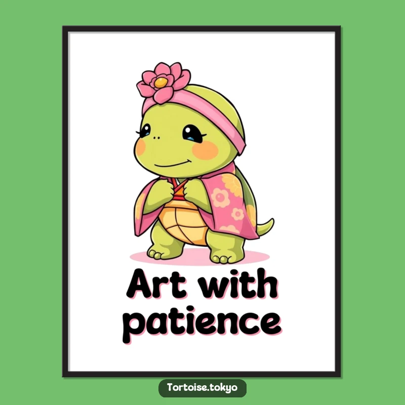 Funny Kawaii Tortoise Kimono Digital Art: Instant Elegant Decor