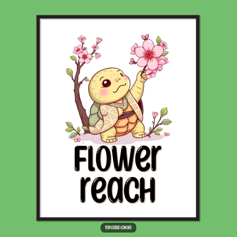 Funny Kawaii Tortoise Blossom Digital Print: Instant Springtime Humorous Decor