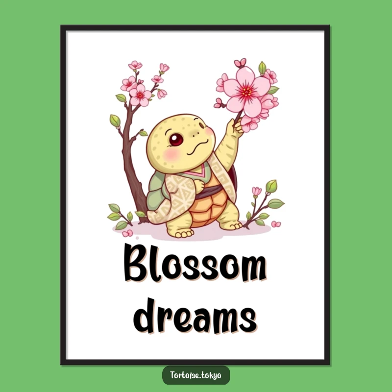 Funny Kawaii Tortoise Blossom Poster: Spring Art, Humorous Gift