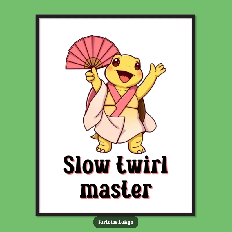 Funny Kawaii Tortoise Kimono Fan Poster: Joyful Art for a Humorous Gift