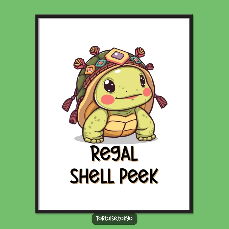 Funny Kawaii Tortoise Headwear Poster: Curious Art, Perfect Humorous Gift
