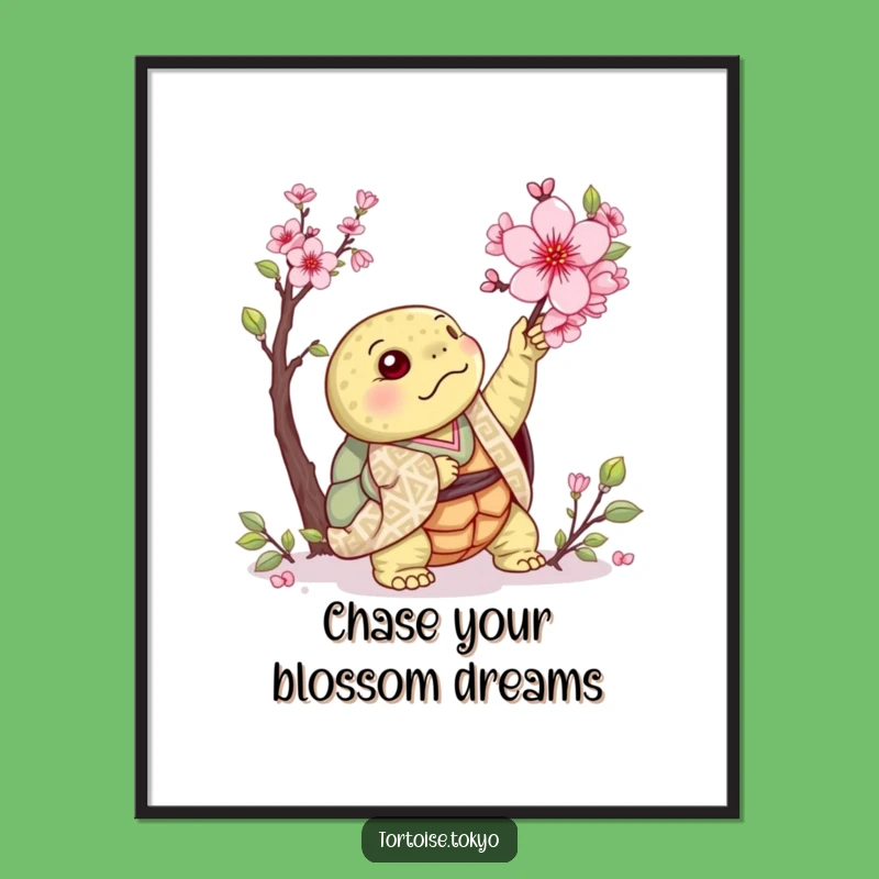 Funny Free Printable Wall Art: Tortoise Cherry Blossom - Downloadable Serene Decor