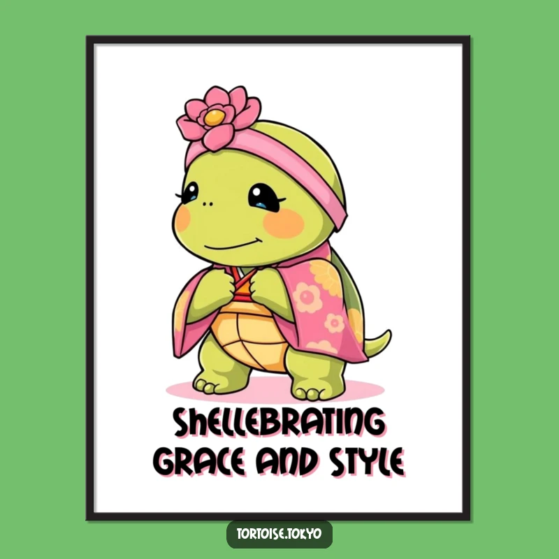 Free Printable Wall Art: Graceful Kawaii Tortoise, Elegant Art for a Serene Space