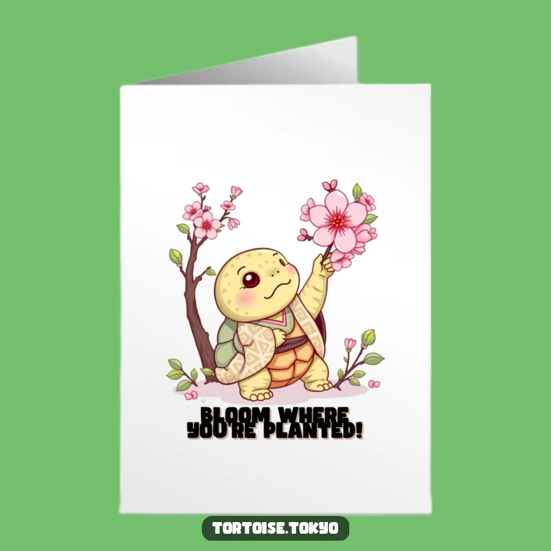 Free Printable Birthday Card: Funny Tortoise Cherry Blossom Reach - Downloadable Greeting