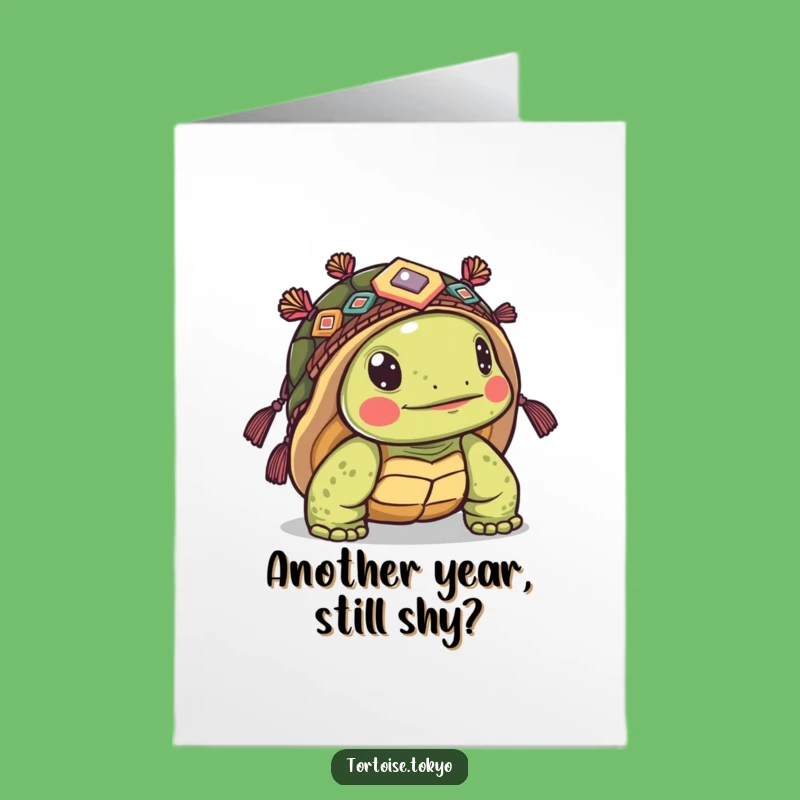 Free Printable Birthday Card: Funny Tortoise Headwear Peek - Downloadable Quirky Greeting