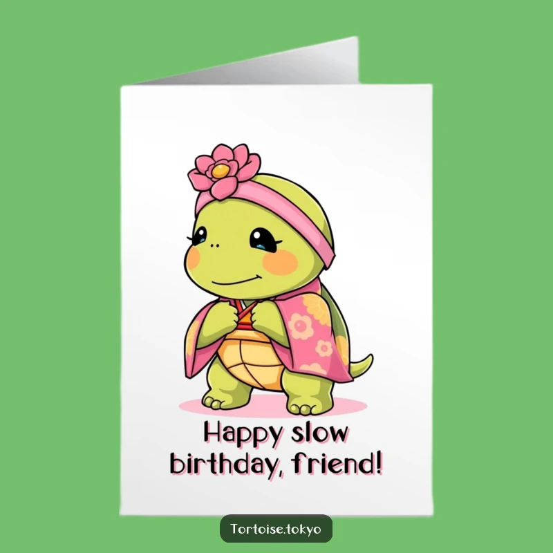 Free Printable Birthday Card: Graceful Kawaii Tortoise Bow for a Joyful Celebration