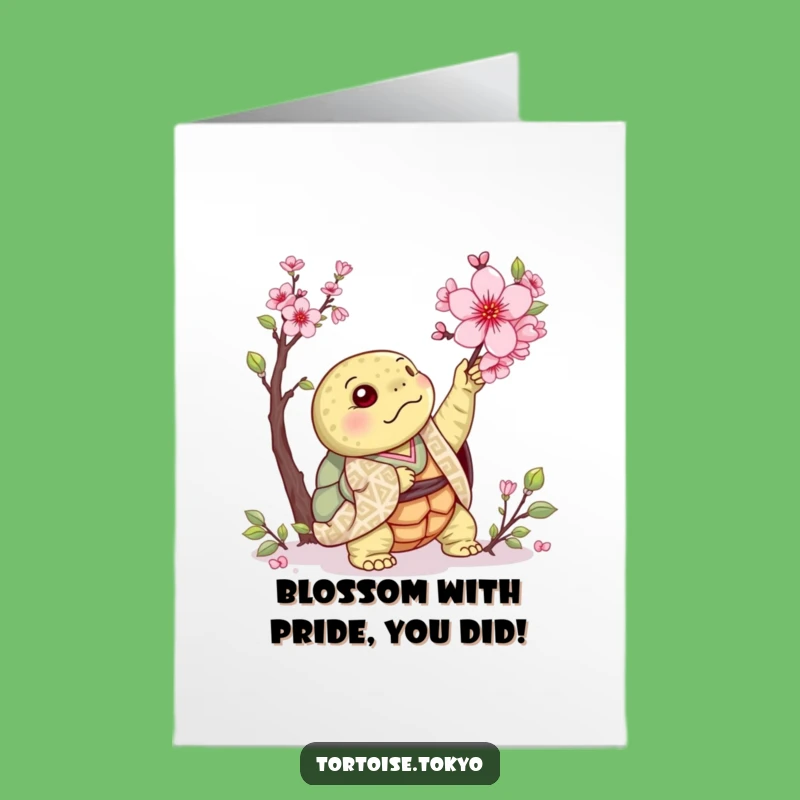 Free Printable Congrats Card: Sweet Tortoise Blossom Reach - Downloadable Celebration