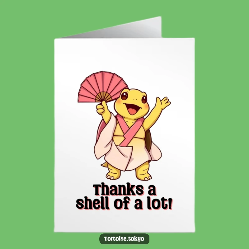 Free Printable Thank You Card: Amusing Kawaii Tortoise Kimono Fan - Downloadable Gratitude