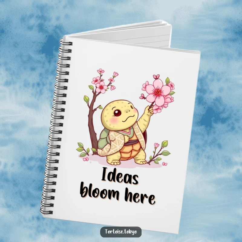Funny Kawaii Tortoise Notebook: Adorable tortoise in kimono, reaching for cherry blossom, ideal for journaling with humorous flair.